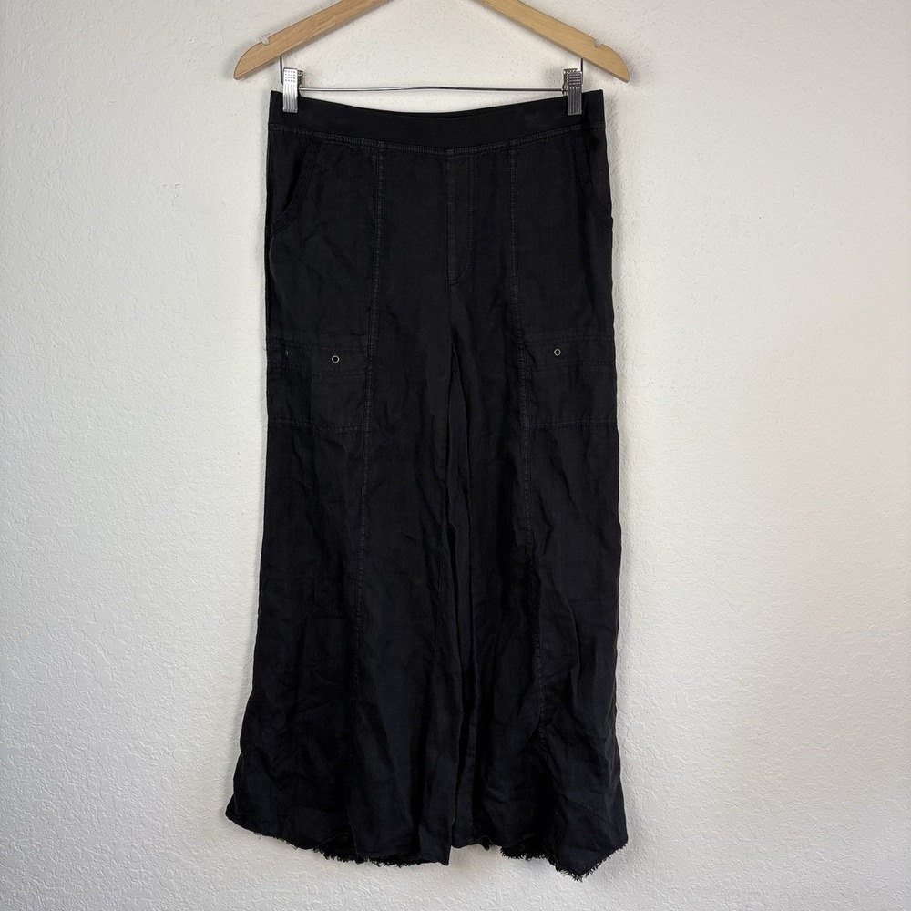 XCVI Size S Schyler Soft Twill Wide-Leg Trouser Pants in Black Lagenlook Boho